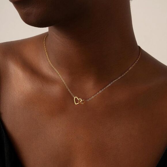 Dainty Double Heart Necklace for Women14K Gold Plated Heart Pendant Gift Girls - Picture 4 of 5